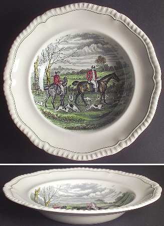 Hunt Scenes (Green Ring) Large Rim Soup Bowl