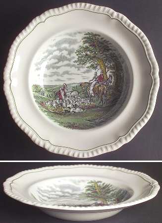 Hunt Scenes (Green Ring) Large Rim Soup Bowl