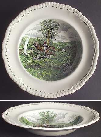 Hunt Scenes (Green Ring) Large Rim Soup Bowl