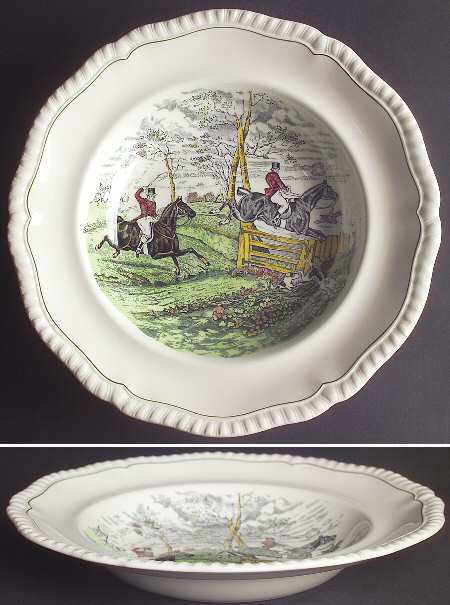 Hunt Scenes (Green Ring) Large Rim Soup Bowl