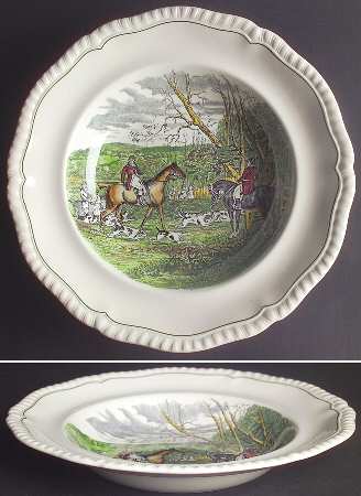 Hunt Scenes (Green Ring) Large Rim Soup Bowl
