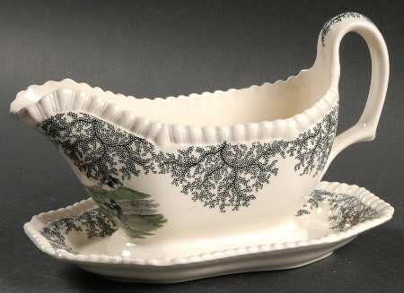 Hunting Scenes Gravy Boat with Attached Underplate