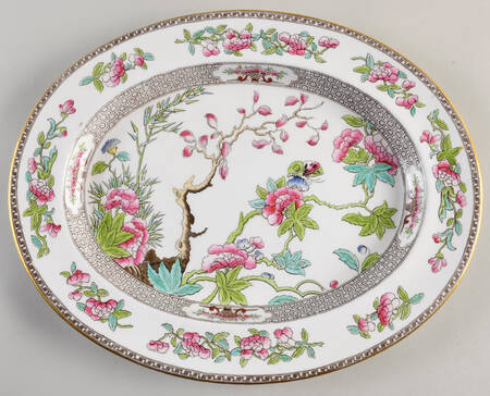 Indian Tree (Smooth, Gold Trim) 14" Oval Serving Platter