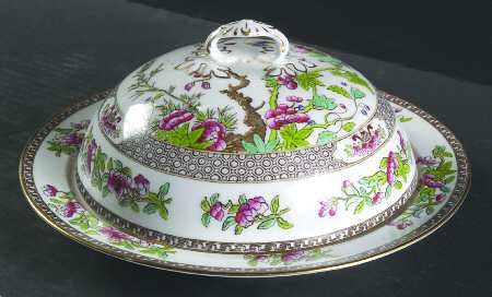 Indian Tree (Smooth, Gold Trim) Muffin Dish & Lid