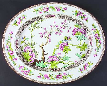 Indian Tree (Smooth, Gold Trim) 18" Oval Serving Platter