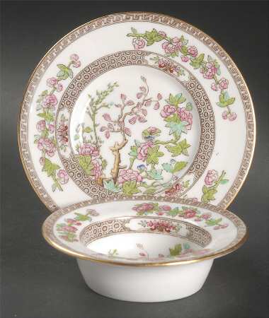 Indian Tree (Smooth, Gold Trim) Ramekin & Saucer Set