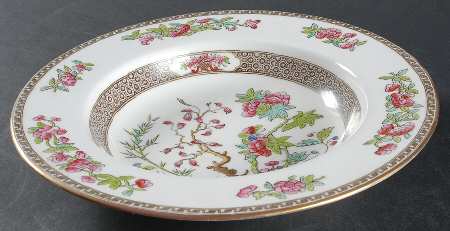Indian Tree (Smooth, Gold Trim) Large Rim Soup Bowl