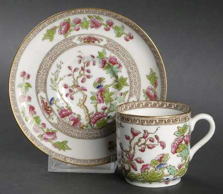 Indian Tree (Smooth, Gold Trim) Flat Demitasse Cup & Saucer Set