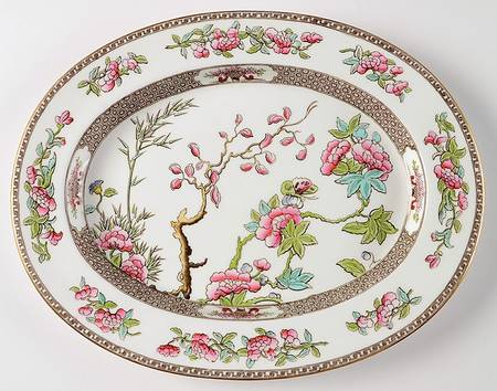 Indian Tree (Smooth, Gold Trim) 13" Oval Serving Platter