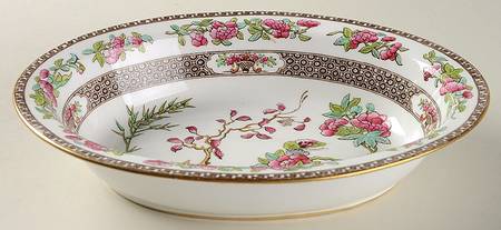 Indian Tree (Smooth, Gold Trim) 9" Oval Vegetable Bowl