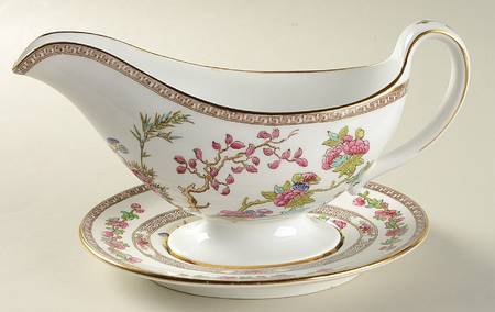 Indian Tree (Smooth, Gold Trim) Gravy Boat & Underplate