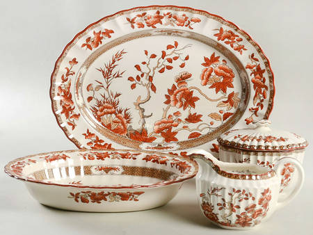 Indian Tree (Orange Rust, Scallop, Red Trim) 5 Piece Hostess Set