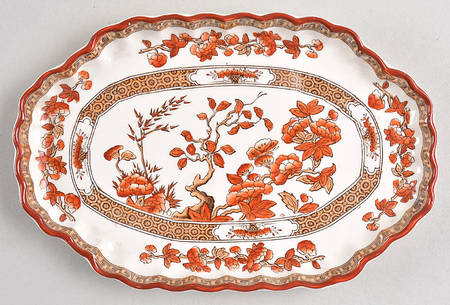 Indian Tree (Orange Rust, Scallop, Red Trim) Underplate for Sauce Boat