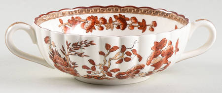 Indian Tree (Orange Rust, Scallop, Red Trim) Flat Cream Soup Bowl