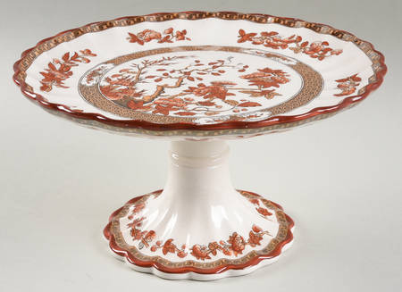 Indian Tree (Orange Rust, Scallop, Red Trim) Round Compote (Height X Width)