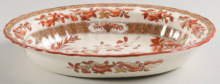 Indian Tree (Orange Rust, Scallop, Red Trim) 8" Oval Vegetable Bowl