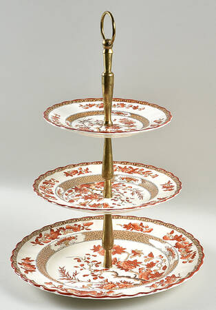 Indian Tree (Orange Rust, Scallop, Red Trim) 3-Tiered Serving Tray (DP, SP, BB)