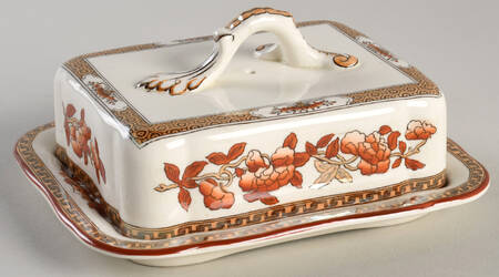 Indian Tree (Orange Rust, Scallop, Red Trim) Rectangular Cheese Dish with Lid