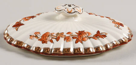 Indian Tree (Orange Rust, Scallop, Red Trim) Lid for Sugar Bowl