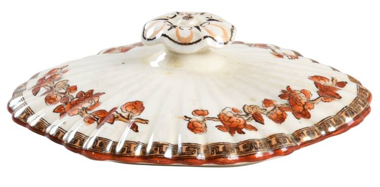 Indian Tree (Orange Rust, Scallop, Red Trim) Lid for Mini Sugar Bowl