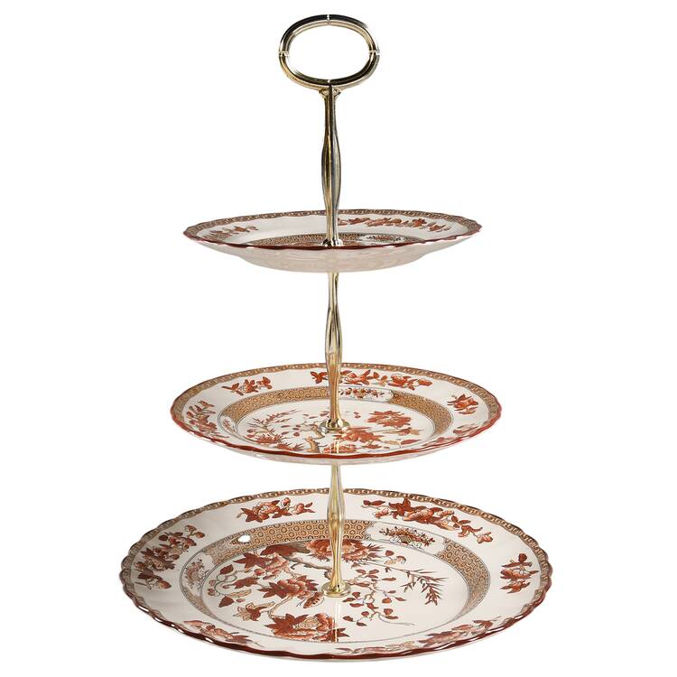 Indian Tree (Orange Rust, Scallop, Red Trim) 13 7/8"-14 1/4" 3-Tiered Serving Tray(DP,SP,BB) HC