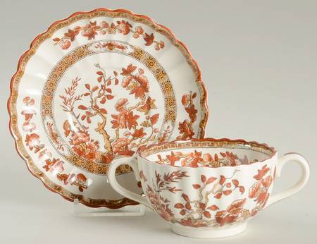 Indian Tree (Orange Rust, Scallop, Red Trim) Flat Bouillon Cup & Saucer