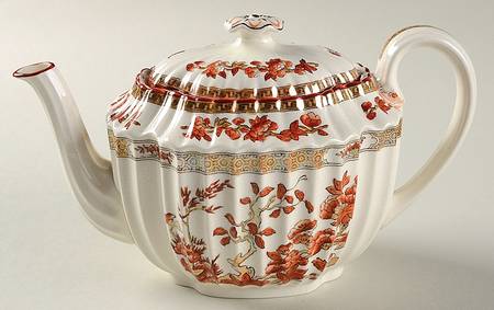 Indian Tree (Orange Rust, Scallop, Red Trim) Mini Teapot & Lid