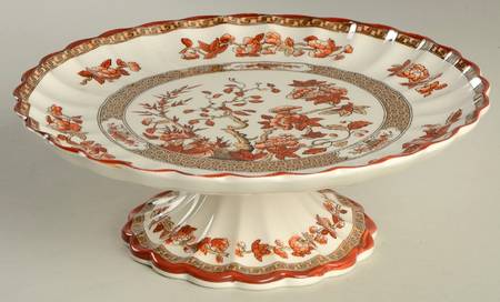 Indian Tree (Orange Rust, Scallop, Red Trim) Round Compote (Height X Width)