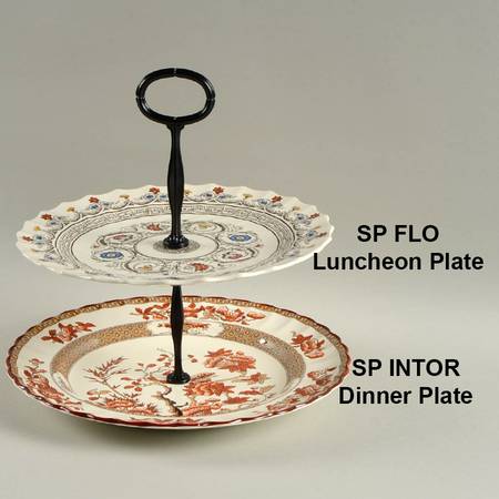 Indian Tree (Orange Rust, Scallop, Red Trim) Mixed/Match 2 Tier Serving Tray