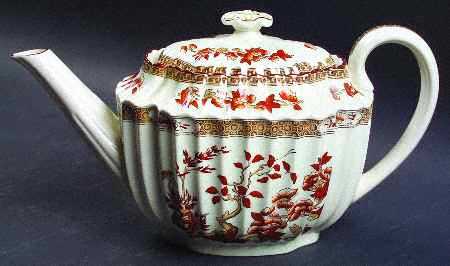 Indian Tree (Orange Rust, Scallop, Red Trim) Mini Teapot & Lid