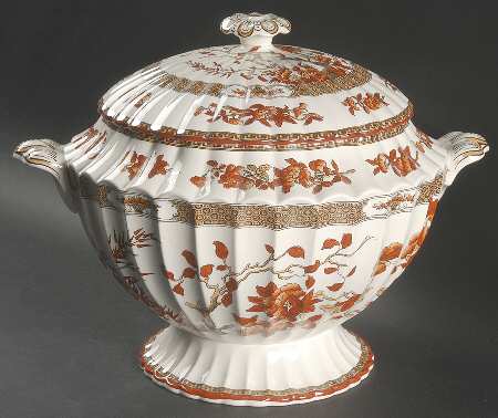 Indian Tree (Orange Rust, Scallop, Red Trim) Tureen & Lid