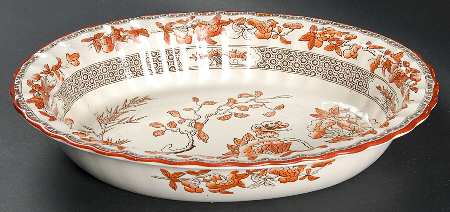 Indian Tree (Orange Rust, Scallop, Red Trim) 11" Oval Vegetable Bowl