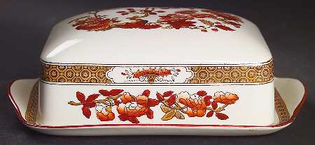 Indian Tree (Orange Rust, Scallop, Red Trim) Rectangular Covered Butter