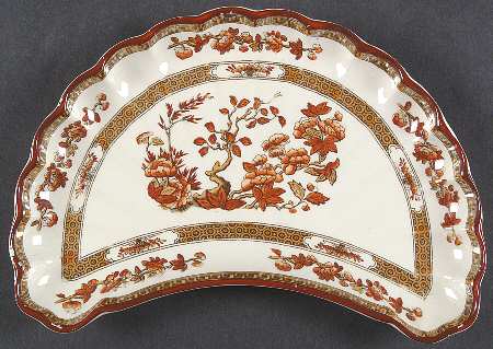Indian Tree (Orange Rust, Scallop, Red Trim) Crescent Salad Plate