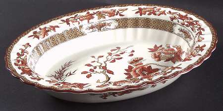 Indian Tree (Orange Rust, Scallop, Red Trim) 11" Oval Vegetable Bowl