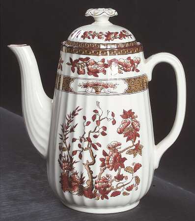 Indian Tree (Orange Rust, Scallop, Red Trim) Coffee Pot & Lid