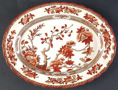 Indian Tree (Orange Rust, Scallop, Red Trim) 10" Oval Serving Platter