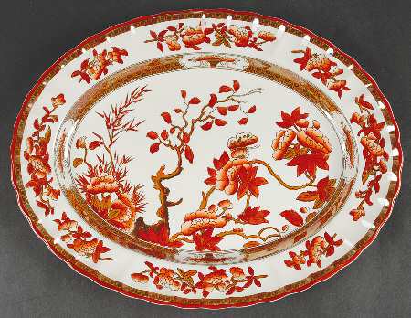 Indian Tree (Orange Rust, Scallop, Red Trim) 12" Oval Serving Platter