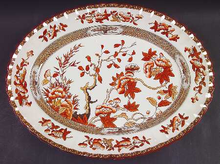 Indian Tree (Orange Rust, Scallop, Red Trim) 16" Oval Serving Platter