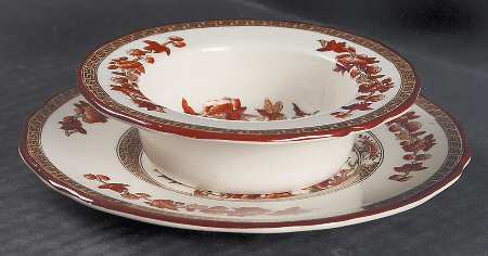 Indian Tree (Orange Rust, Scallop, Red Trim) Ramekin & Saucer Set