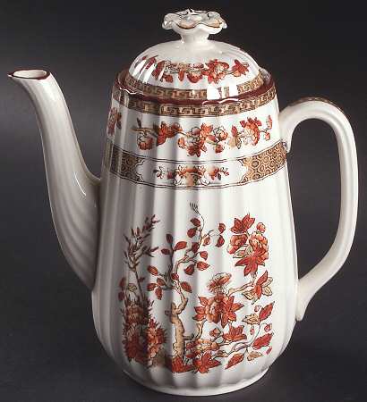 Indian Tree (Orange Rust, Scallop, Red Trim) Mini Coffee Pot & Lid