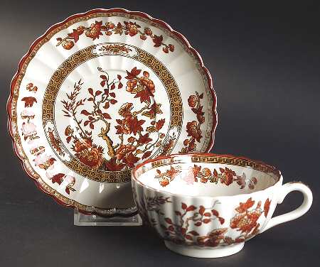 Indian Tree (Orange Rust, Scallop, Red Trim) Oversized Cup & Saucer Set