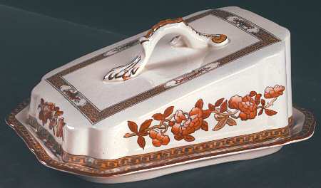 Indian Tree (Orange Rust, Scallop, Red Trim) Cheese Dish with Lid (Wedge)