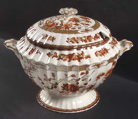 Indian Tree (Orange Rust, Scallop, Red Trim) Tureen & Lid