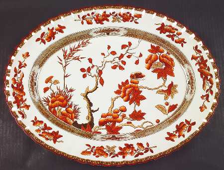 Indian Tree (Orange Rust, Scallop, Red Trim) 19" Oval Serving Platter