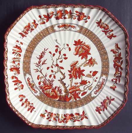 Indian Tree (Orange Rust, Scallop, Red Trim) Square Cake Plate
