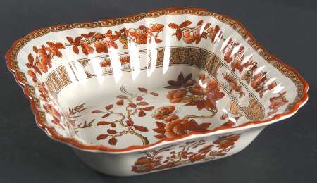 Indian Tree (Orange Rust, Scallop, Red Trim) 7" Square Vegetable Bowl