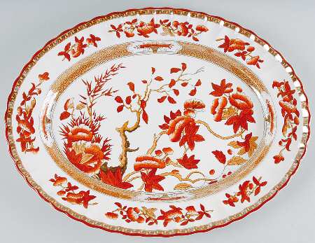 Indian Tree (Orange Rust, Scallop, Red Trim) 17" Oval Serving Platter