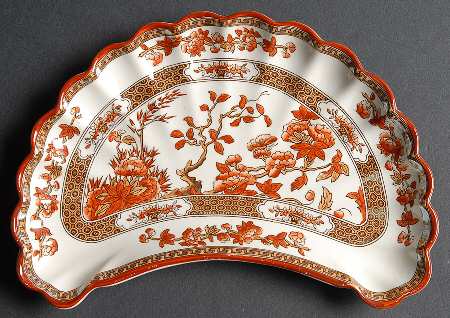 Indian Tree (Orange Rust, Scallop, Red Trim) Crescent Salad Plate