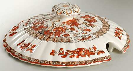 Indian Tree (Orange Rust, Scallop, Red Trim) Lid for Tureen